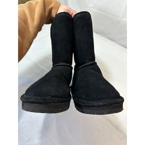 BEARPAW BLACK SUEDE SHEEPSKIN/WOOL LINED BOOTS - Picture 4 of 12